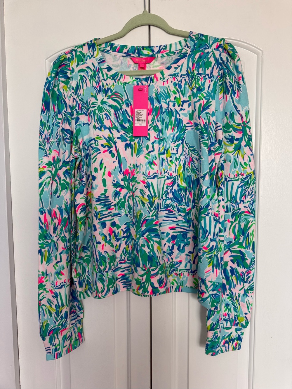 Lilly Pulitzer Jansen Sweatshirt L Blue Ibiza Cabana Cocktail Blouse Top NWT - Picture 3 of 5